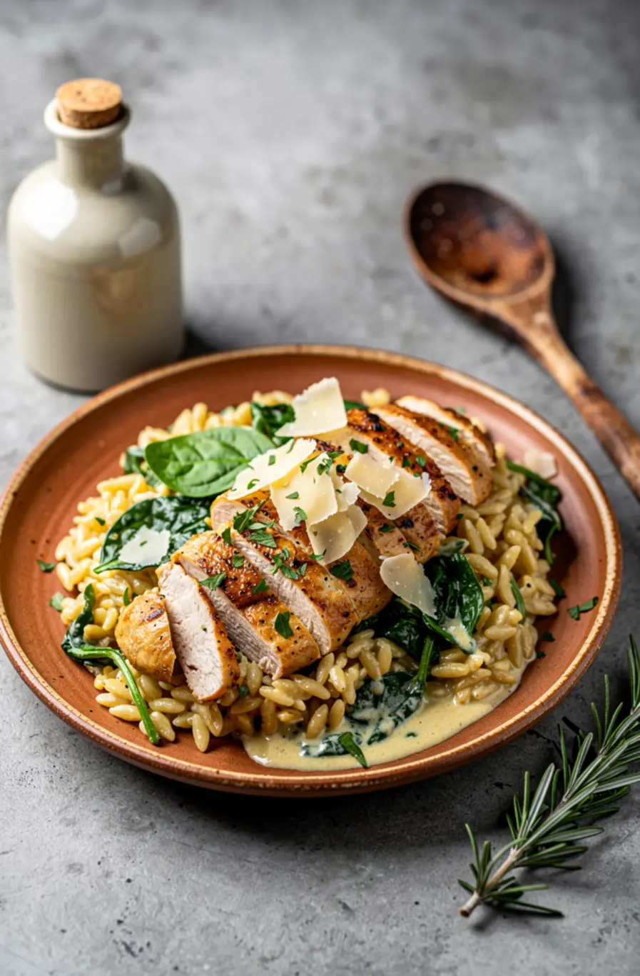 Creamy Tuscan Chicken Orzo Recipe (One Pan, 30 Minutes) – finished dish