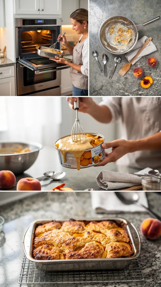 Step-by-step process for Easy Peach Cobbler with Canned Peaches