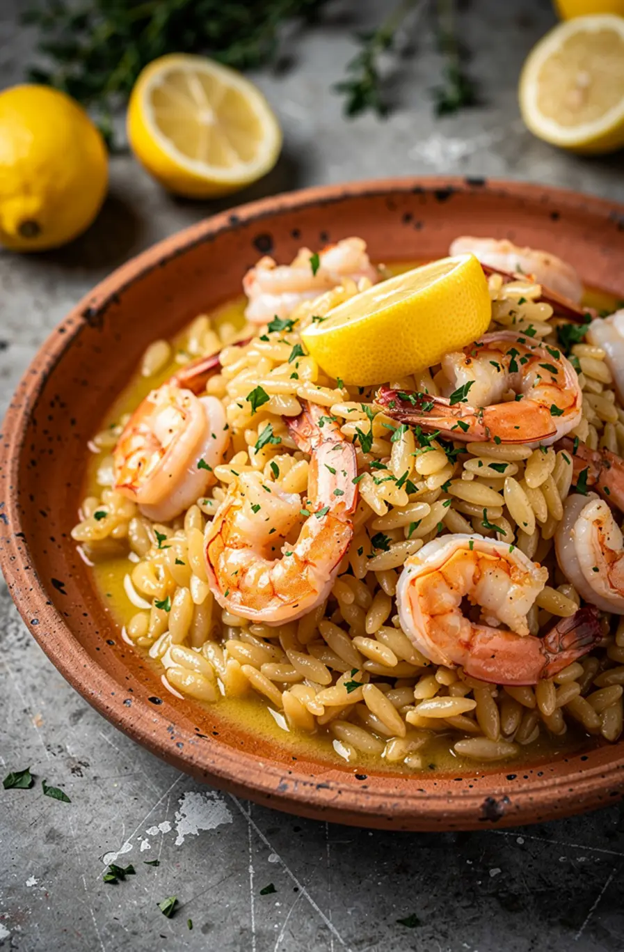 Garlic Butter Shrimp Orzo with Lemon & Fresh Herbs Recipe – finished dish