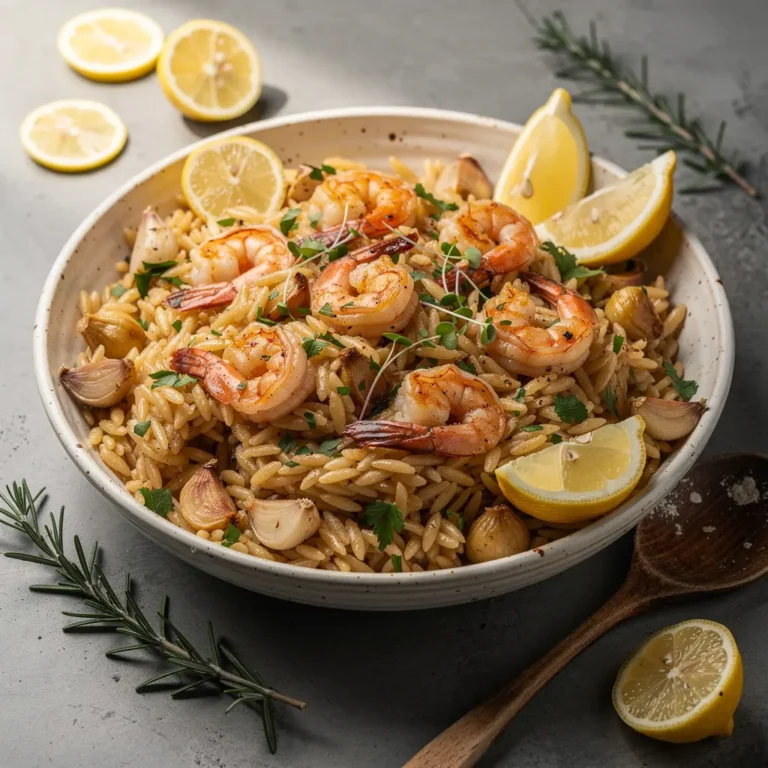 Garlic Butter Shrimp Orzo with Lemon & Fresh Herbs Recipe, easy garlic butter shrimp recipe, homemade orzo pasta dishes, best shrimp recipes with lemon, how to cook garlic butter shrimp