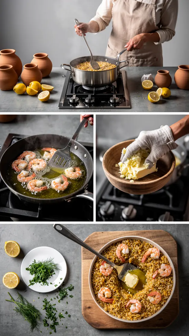 Step-by-step process for Garlic Butter Shrimp Orzo with Lemon & Fresh Herbs Recipe