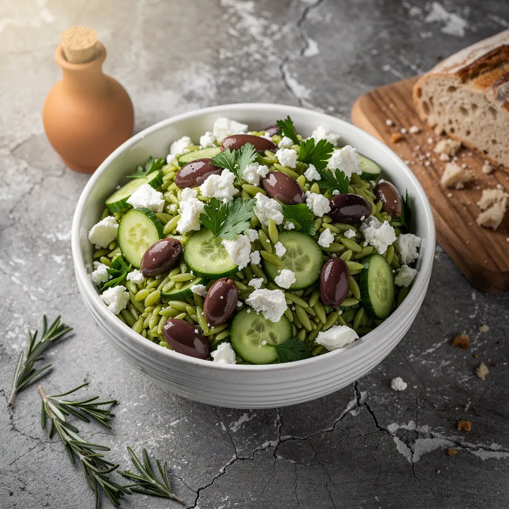 Greek Orzo Salad with Cucumber Feta & Kalamata Olives Recipe, easy Greek orzo salad, homemade orzo salad recipe, best Orzo Salad Recipe, how to make orzo salad
