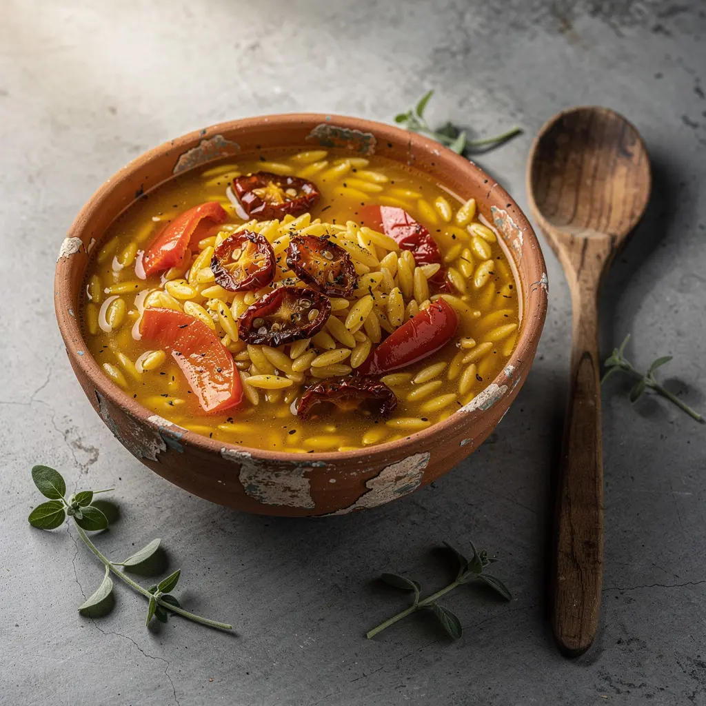 Sun-Dried Tomato & Roasted Red Pepper Orzo Soup Recipe, Easy Sun-Dried Tomato Soup, Homemade Orzo Soup, Best Orzo Soup Recipe, How to Make Orzo Soup