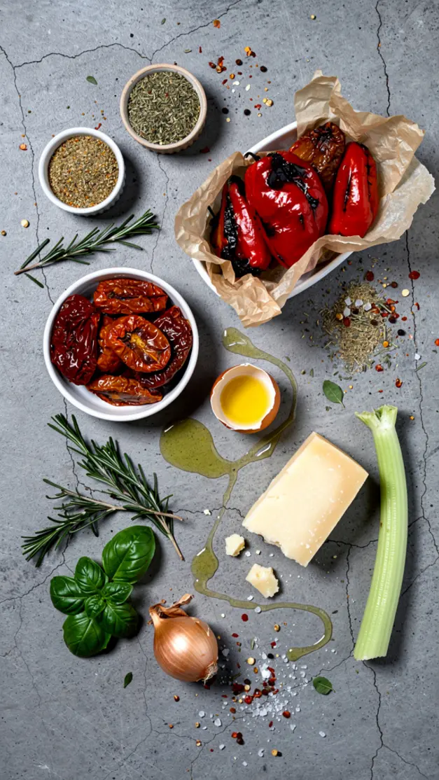 Ingredients for Sun-Dried Tomato & Roasted Red Pepper Orzo Soup Recipe